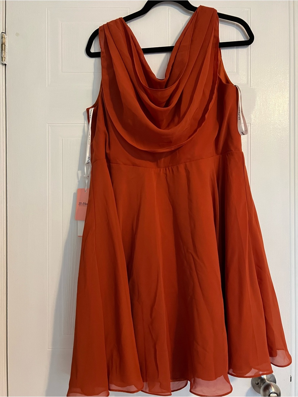 JJs House Rust Red Cowl Neck Sleeveless Prom Dress